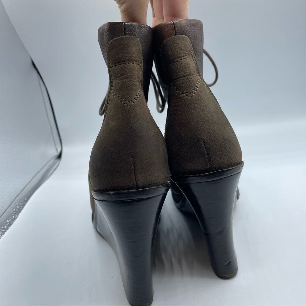 Rag & Bone Brown Leather Combat Wedge Ankle Boots Distressed Womens 9 Lace Up - Picture 6 of 14